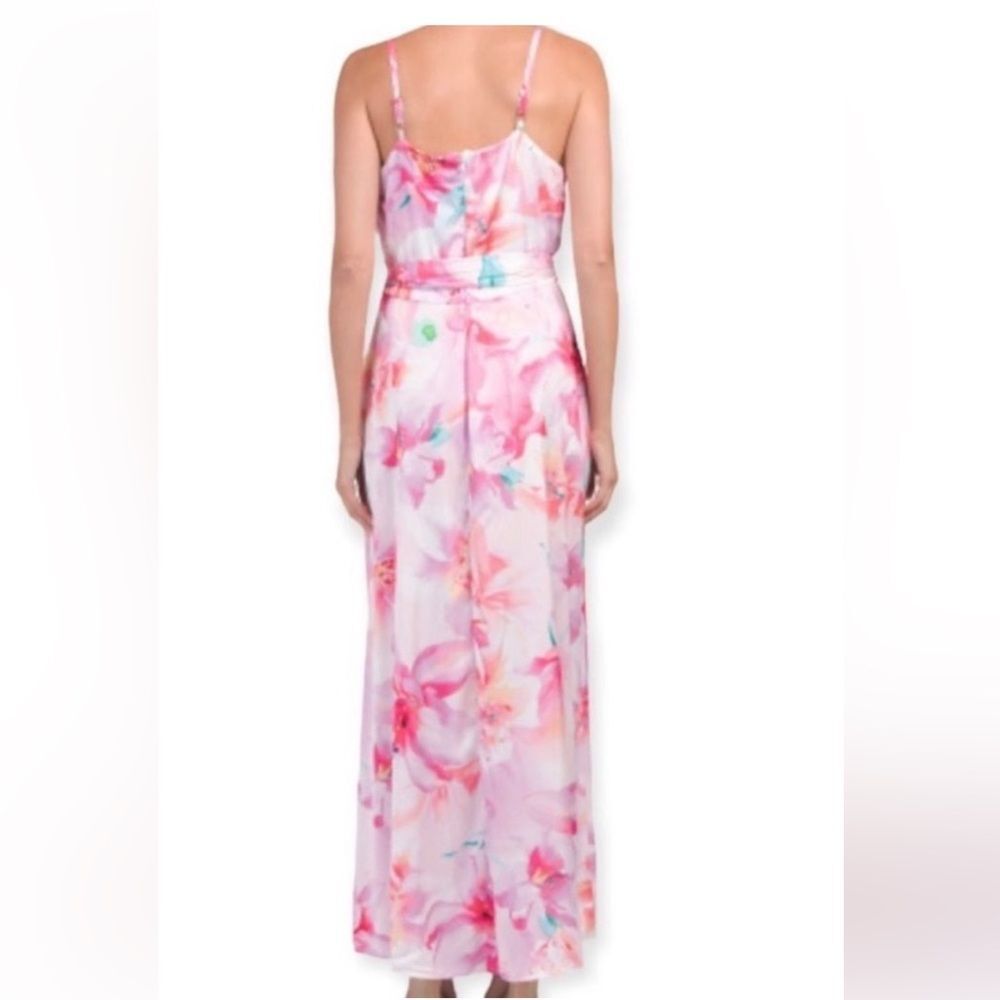 Nicole Miller Floral Dress Maxi Slip Long Sleeveless Satin Silky New Pink Small - Picture 2 of 14